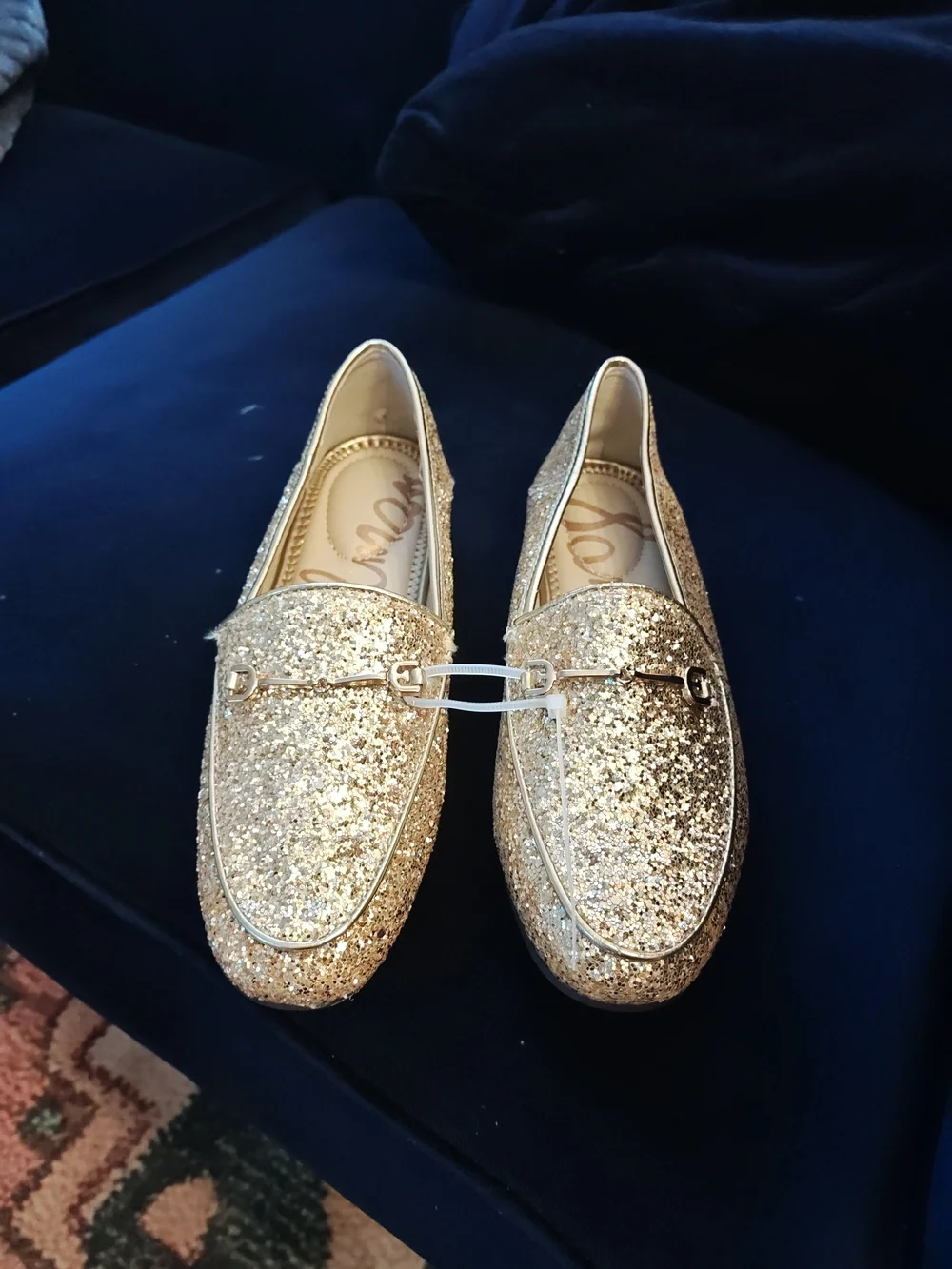 Sam Edelman Kids Gold Glitter Moccasins with Metal Bit